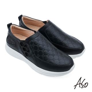 【A.S.O 阿瘦集團】A.S.O 機能休閒-萬步健康牛皮拼接壓紋氣墊鞋(黑色)