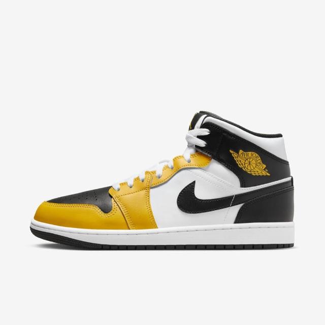 【NIKE 耐吉】Air Jordan 1 Mid 男 休閒鞋 運動 喬丹 中筒 AJ1 皮革 黃黑白(DQ8426-701)