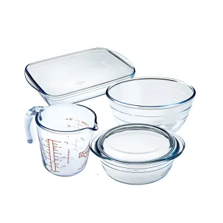 【O cuisine】法國製造 耐熱玻璃四件套(量杯/烤盤/調理鍋/調理盆)