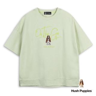 【Hush Puppies】女裝 上衣 簡約草寫英文刺繡狗寬版上衣(淺綠 / 53210105)
