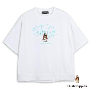 【Hush Puppies】女裝 上衣 簡約草寫英文刺繡狗寬版上衣(白色 / 53210105)