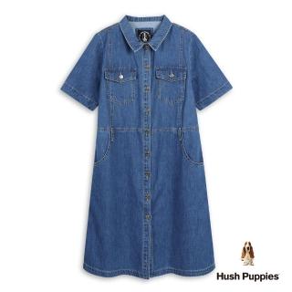 【Hush Puppies】女裝 洋裝 休閒開襟牛仔洋裝(藍色 / 53215105)