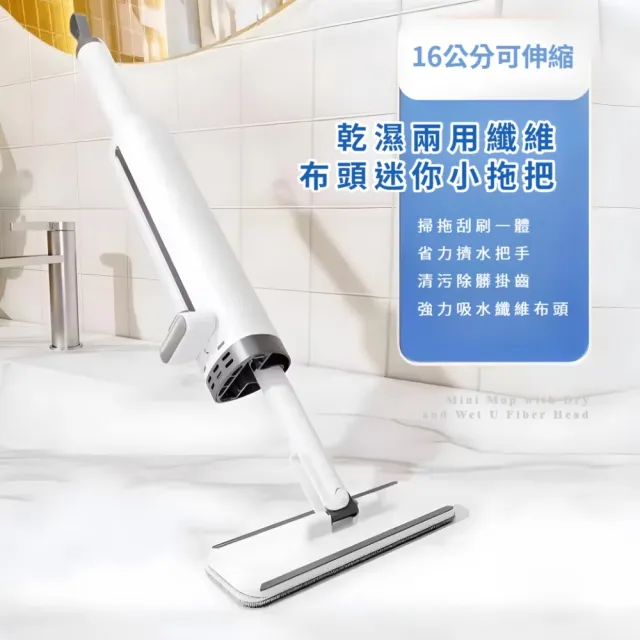 乾濕兩用纖維布頭迷你小拖把(附2拖布 強吸水 平板拖把 旋轉拖把 浴室 廁所 洗手台面 廚房)