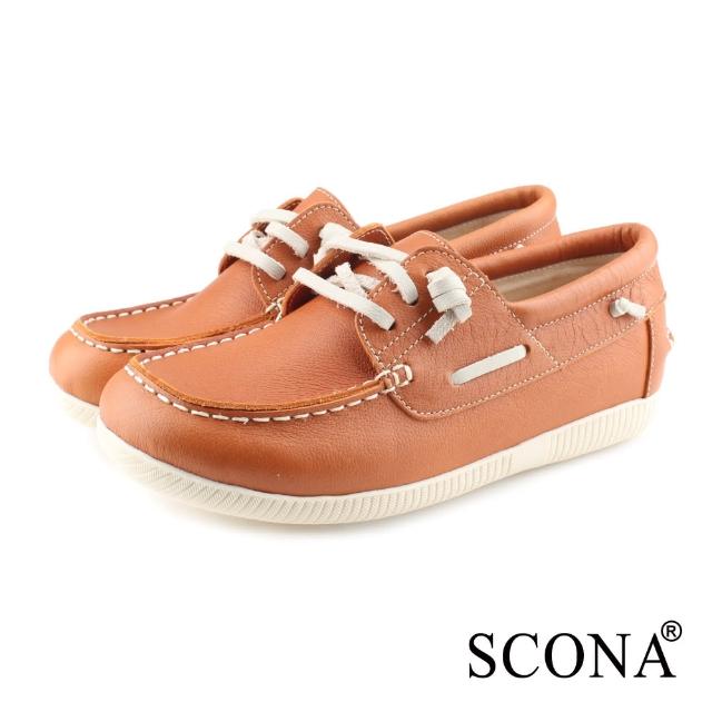 【SCONA 蘇格南】全真皮 舒適休閒帆船鞋(橘色 7356-3)