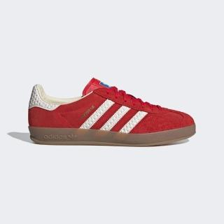 【adidas 愛迪達】GAZELLE INDOOR 運動休閒鞋(IF1808 男鞋/女鞋 ORIGINALS復古休閒鞋 浮雕裝飾細節 緋紅色)