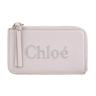 【Chloe’ 蔻依】Chloe’ Sense縫線LOGO小牛皮4卡拉鍊卡片零錢包(蒼野灰)