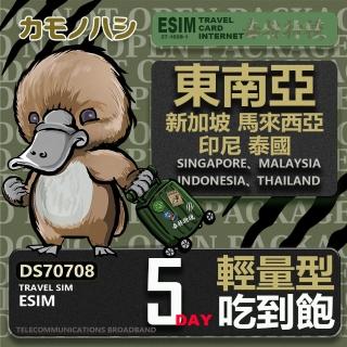 【鴨嘴獸Platypi.IF】東南亞eSIM 5日 輕量型 吃到飽 高流量網絡卡(東南亞上網絡卡 免換卡 高流量上網絡卡)