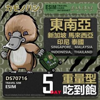 【鴨嘴獸Platypi.IF】東南亞eSIM 5日 重量型 吃到飽 高流量網絡卡(東南亞上網絡卡 免換卡 高流量上網絡卡)