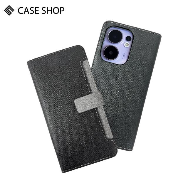 【CASE SHOP】OPPO Reno 13 F 前收納側掀皮套-黑(翻蓋站立模式 閱讀便利)
