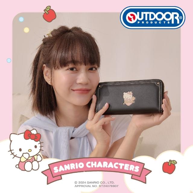 【OUTDOOR】Hello Kitty拉鍊長夾-黑 ODKT24J02BK