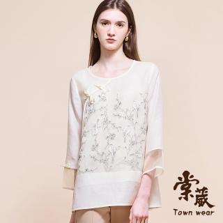 【TOWN’WEAR 棠葳】中國風繪圖上衣(中大尺碼/女上衣/女上著/長袖/復古/古典/透膚)