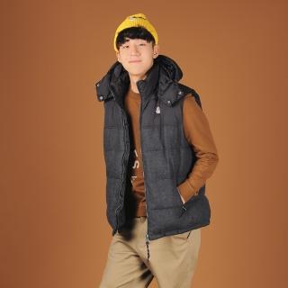 【Hush Puppies】男裝 背心 異材質拼接羽絲絨刺繡小狗背心(深灰 / 44117107)