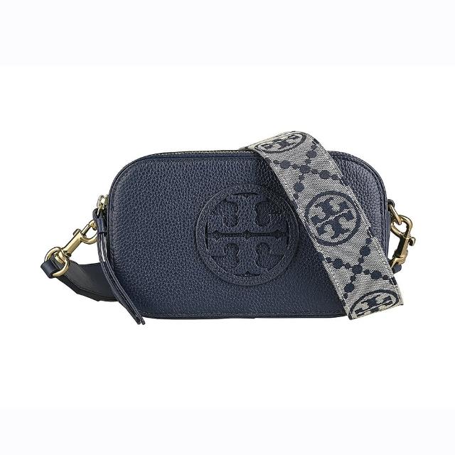 【TORY BURCH】TORY BURCH Miller系列鏤空雙T字LOGO牛皮雙層拉鍊斜背相機包(迷你/海軍藍)