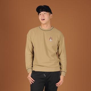 【Hush Puppies】男裝 上衣 素色品牌英文刺繡狗寬鬆落肩上衣(淺咖啡 / 44110107)