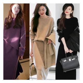 【ASister 小姊姊】現貨在庫★洋裝 小香風秋冬針織時尚兩件式套裝組合(3色 S-XL 版偏大 #9476651)