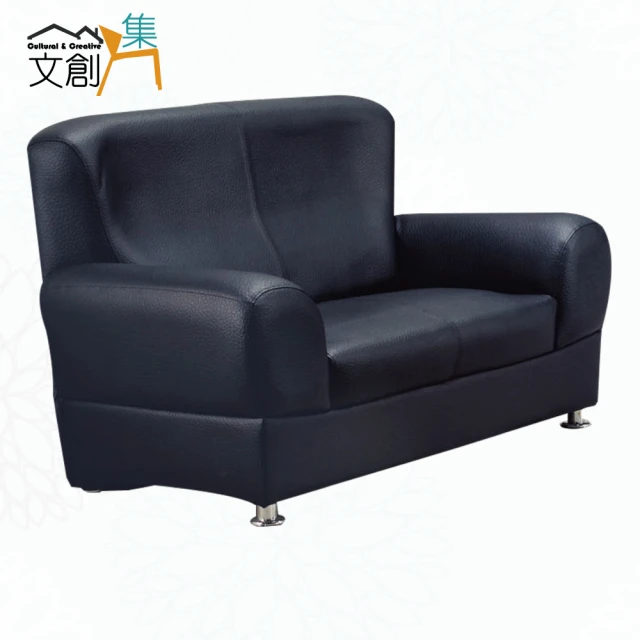 文創集 馬森黑色透氣皮革二人座沙發椅優惠推薦