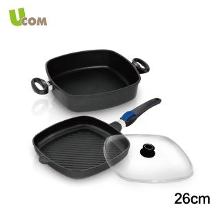 【瑞康屋UCOM】德國黑魔法不沾鍋-方型平底鍋套組26cm(專業廚師的首選)