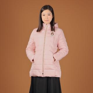 【Hush Puppies】女裝 外套 經典刺繡狗長版羽絨外套(粉橘 / 44217201)