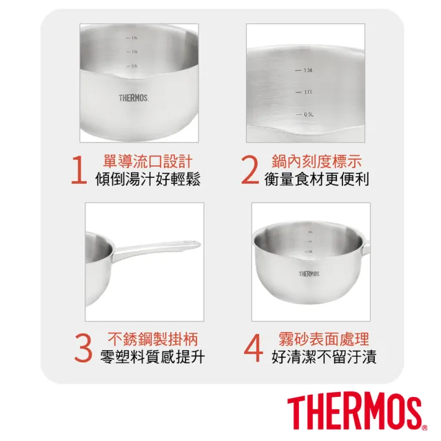 【THERMOS膳魔師】獨家專售_不鏽鋼含蓋單柄炒鍋28cm+不鏽鋼單柄湯鍋牛奶鍋18cm(LPD-28HB-S+MLK-S18)
