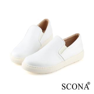 【SCONA 蘇格南】全真皮 簡約舒適厚底樂福鞋(白色 7290-2)