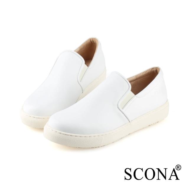 【SCONA 蘇格南】全真皮 簡約舒適厚底樂福鞋(白色 7290-2)