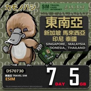 【鴨嘴獸Platypi.IF】東南亞eSIM 7日 5GB 用完斷網 網絡卡(東南亞上網絡卡 免換卡 流量上網絡卡)