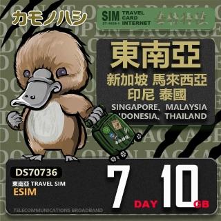 【鴨嘴獸Platypi.IF】東南亞eSIM 7日 10GB 用完斷網 網絡卡(東南亞上網絡卡 免換卡 流量上網絡卡)