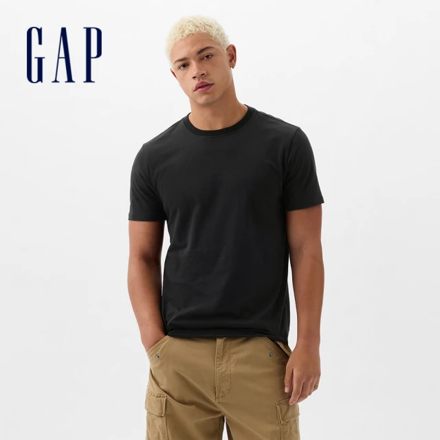 GAP 男女同款 純棉圓領短袖素T-黑色(842063)