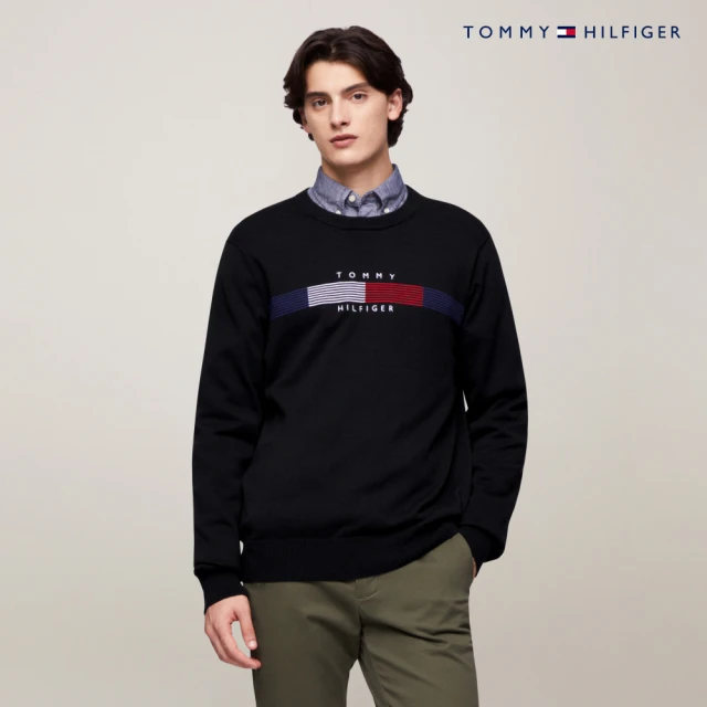 Tommy Hilfiger 官方旗艦館 Tommy 條紋印花毛衣_黑色