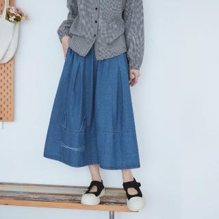 【OB 嚴選】純棉立體貓咪造型拼接刺繡鬆緊腰A字長裙 《CA3059》