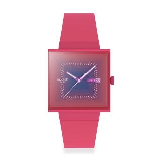【SWATCH】Gent 原創系列手錶 SQUARELY BERRY 方形錶 橘 女錶 手錶 瑞士錶 錶(33mm)