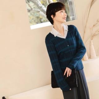 【OB 嚴選】羊毛混紡條紋撞色長袖開襟針織衫上衣 《FA2504》