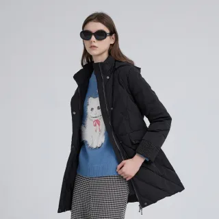 【ILEY 伊蕾】超暖長版活動帽白鴨絨外套(黑；M-2L；1244534313)