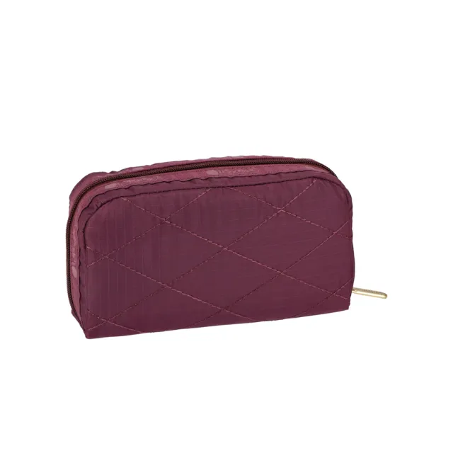 【Lesportsac】Rectangular Cosmetic 長形化妝包 收納包 送禮 禮物 推薦 女包(酒紅格紋釘飾)