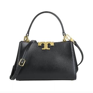 【TORY BURCH】TORY BURCH Eleanor古金T字LOGO牛皮拼接麂皮絨磁釦式手提/斜背梯形包(迷你/黑)