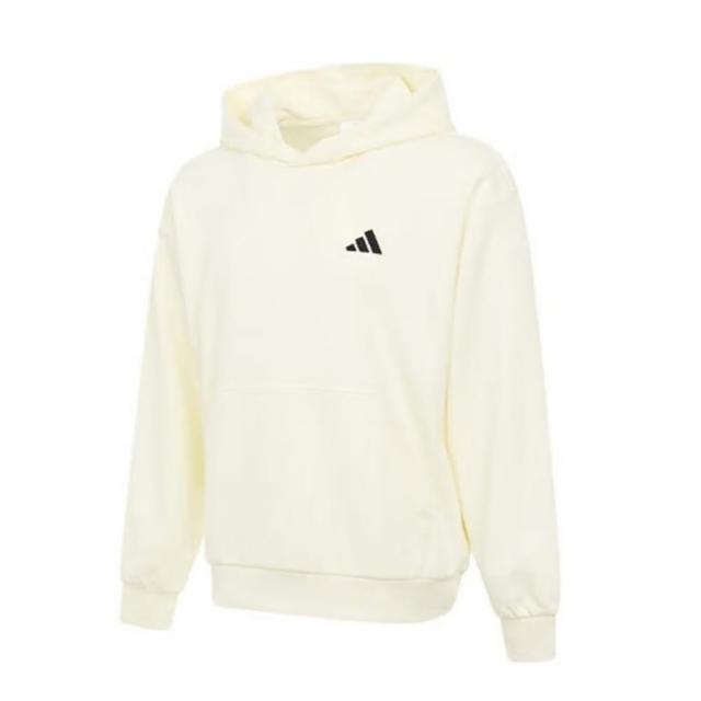 【adidas 愛迪達】長袖上衣 男 帽T  ALL DAY HOODY 米白 JN7715