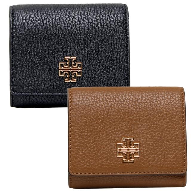 【TORY BURCH】BRITTEN鏤空LOGO荔枝紋皮革三折短夾(多款任選)