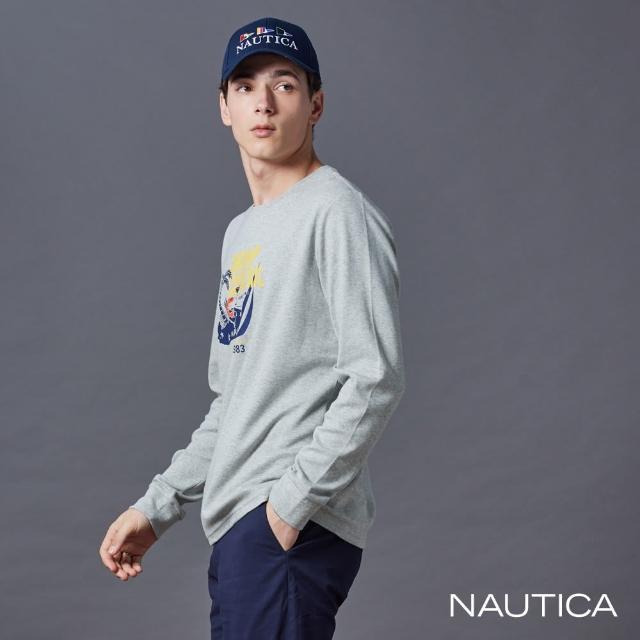 【NAUTICA】官方旗艦 男裝 沙灘圖騰印花長袖T恤(灰色)