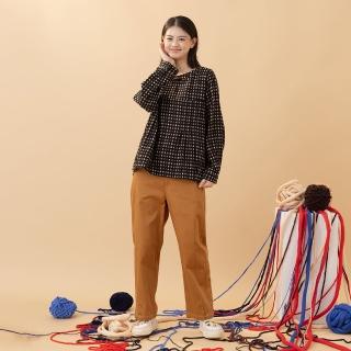 【MOSS CLUB】配色車線褲口開衩後鬆緊腰長褲(黑 黃)