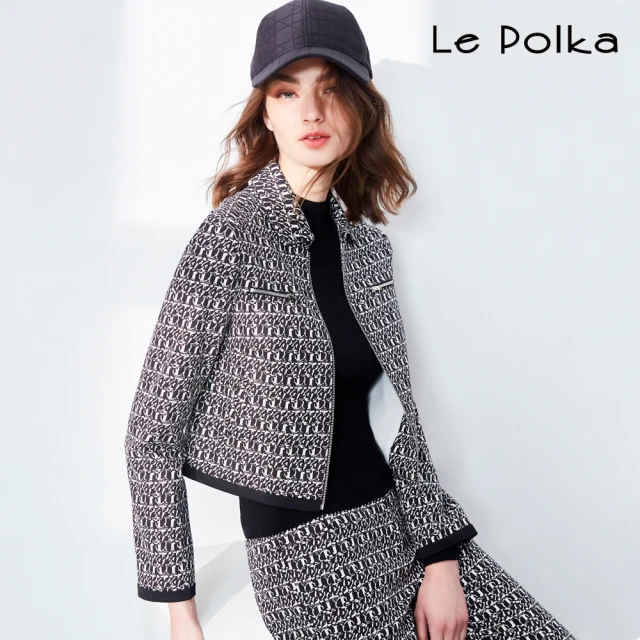 Le Polka 摩登黑白印花拉鍊外套-女(套裝 褲裝 分開拆賣)