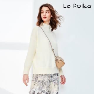 【Le Polka】高領落肩長版針織上衣-女