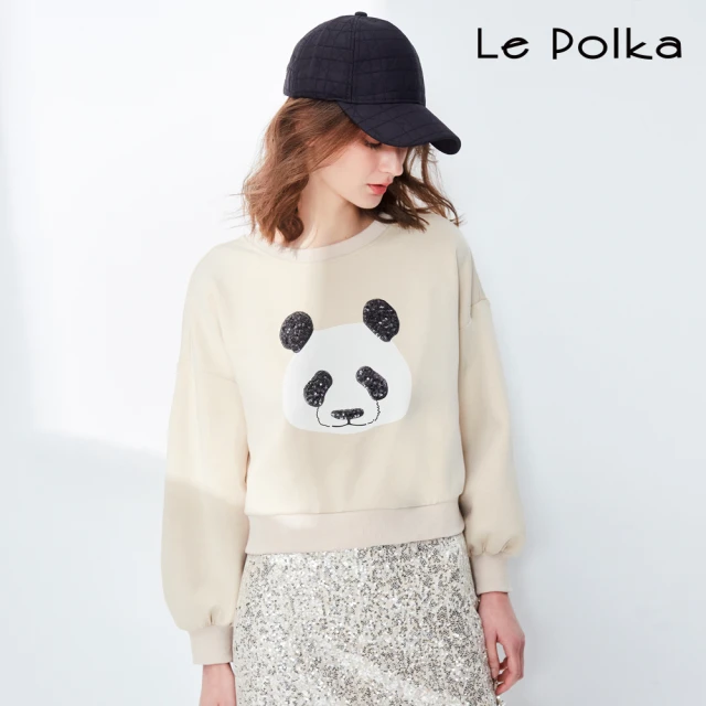 Le Polka 熊貓亮片印花落肩上衣-2色-女