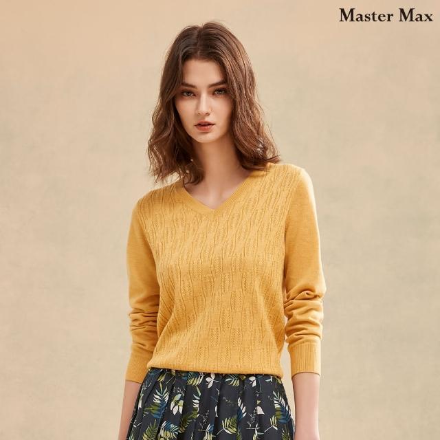 【Master Max】修身V領麻花捲花紋羊毛保暖毛衣(8428041)