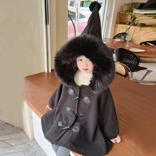 【橘魔法】閃亮尖尾帽毛領牛角扣長袖外套(過年 喜宴 新年 刷毛 加厚 童裝 女童 兒童 精靈 夾克)