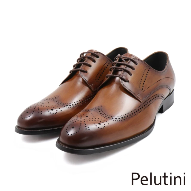 Pelutini 經典質感雕刷色花綁帶德比鞋 棕色(412139-BR)