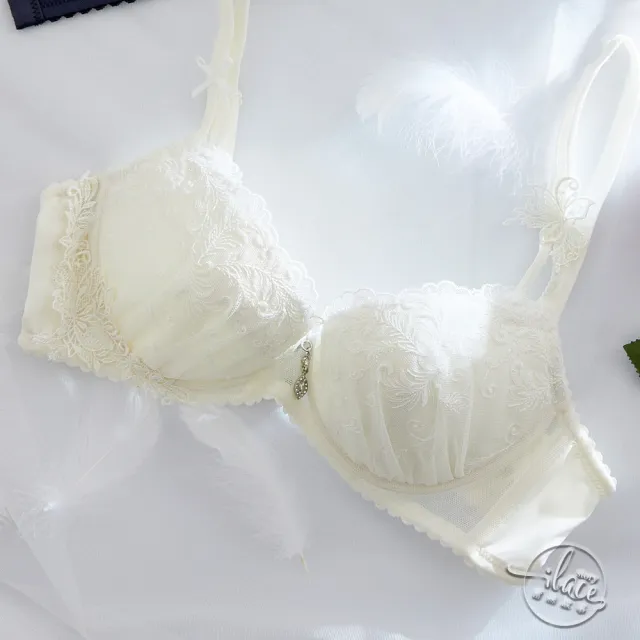 【LADY】夢羽翎嵐系列 刺繡蕾絲/性感/法式內衣/美背內衣/深線內衣 B-F罩(藍霧灰/奶油糖霜)