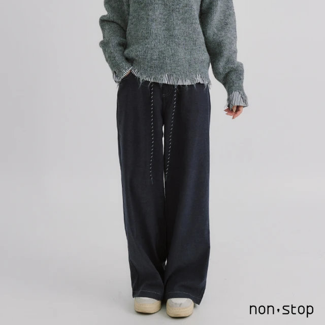 non-stop 蝴蝶結刺繡抽繩寬褲-1色 推薦