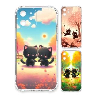 【TRON】iPhone系列 星櫻花公園黑色貓咪 四角防摔軟殼手機殼(i8/ 7/ SE2/ SE3/ X/ XS/ XR/ XS Max/ Plus)