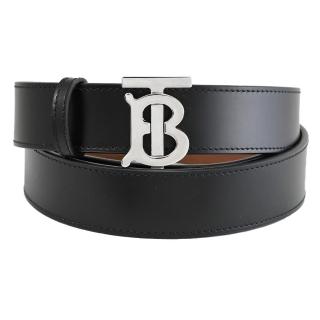 【BURBERRY 巴寶莉】經典滑面牛皮銀扣雙面穿扣式皮帶(黑/咖)