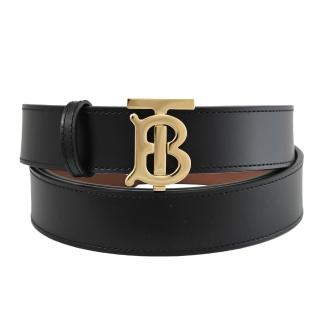 【BURBERRY 巴寶莉】經典滑面牛皮金扣雙面穿扣式皮帶(黑/咖)
